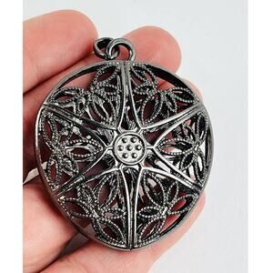 Large Filigree Puffy Pendant Swirls Celtic Style Reversible 2" Metal Grunge Goth